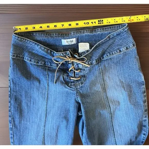Y2K Jordache Lace Up Jeans Low Rise Flare Denim Grunge Goth Coquette 13/14 - Picture 3 of 9